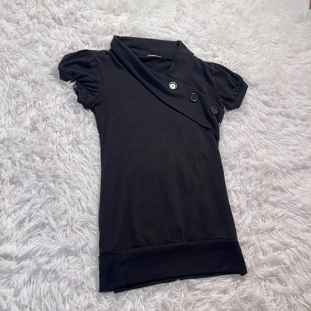y2k vintage black puff sleeve button detail top small - Picture 2 of 6